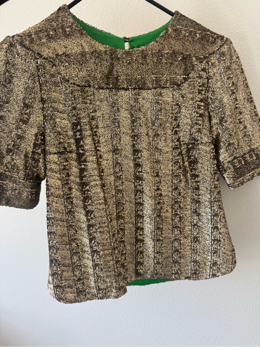 Zadig & Voltaire Gold Metallic Textured Short-Sleeve Blouse